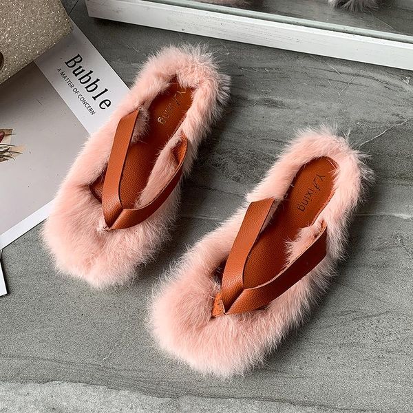 

nice summer women slippers flat heels retro style fur shoes for woman super elegant fashion ladies vogue flip flops, Black