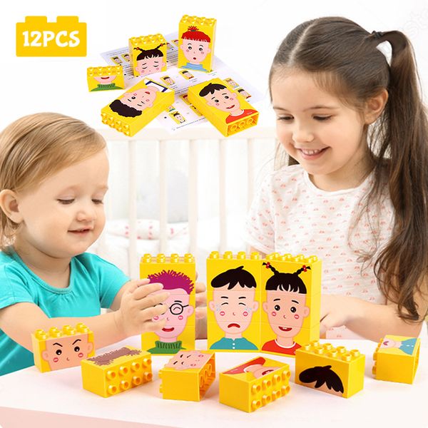 

12pcs Big Size Expression Building Blocks Building Blocks Plastic Assembly DIY Bricks Toy Christmas Gift For Children