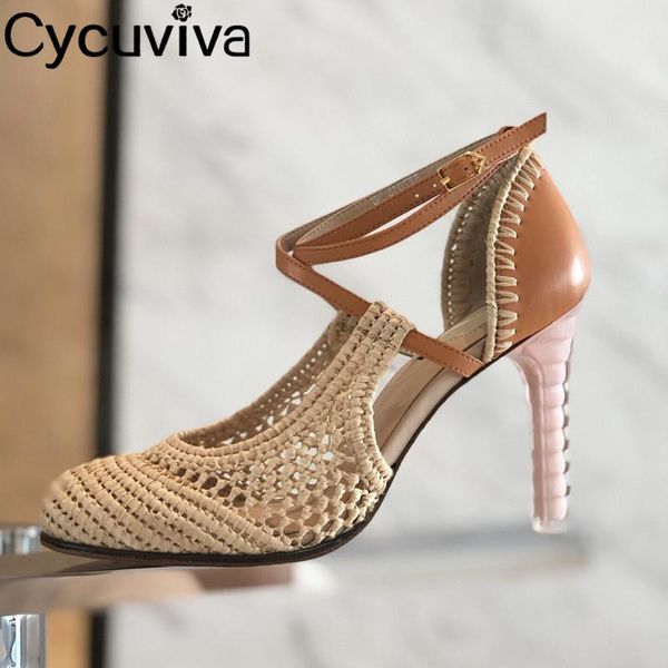 

hollow weave designer high heel sandals women round toe ankle buckle pumps ladies french style dance party shoes woman, Black