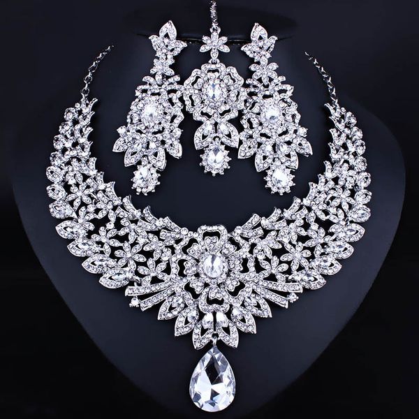 

bride wedding jewelry set forehead chain necklace earrings rose flower design party banquet performance accessories birthday valentine', White