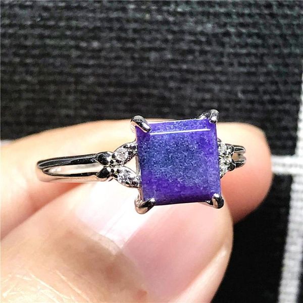 

cluster rings 8mm natural royal purple sugilite ring for woman man anticancer stone square beads adjustable size 925 silver jewelry, Golden;silver