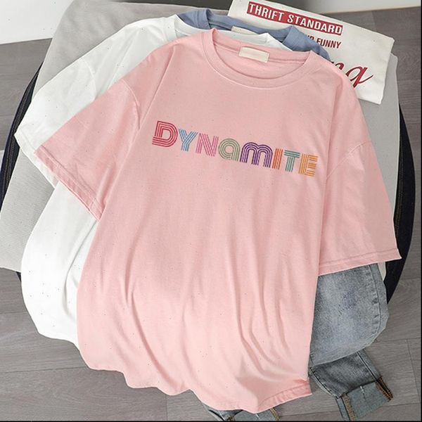 

album dynamite print tshirts kpop women korean style short sleeve cute harajuku hip hop y2k femme t shirts, White