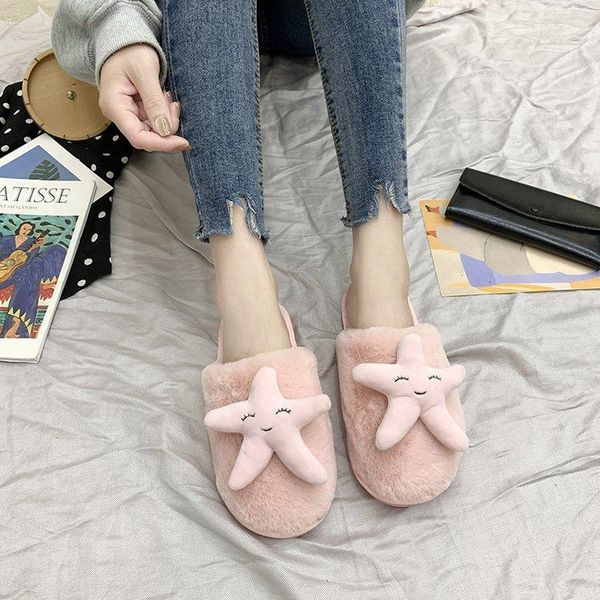 

slippers women slipper winter plush warm indoor cotton shoes anti-skid fashion flat bottom, Black