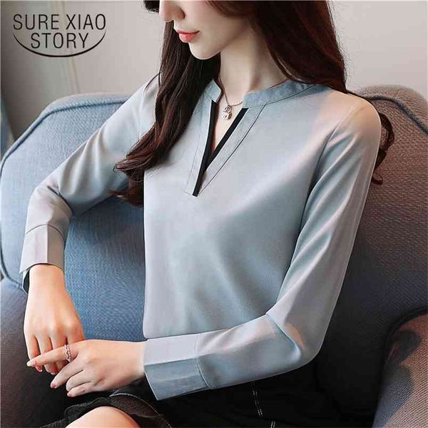 

arrival autumn women blouse loose long sleeve shirt ol style solid chiffon women slim fit blusa 0988 210506, White