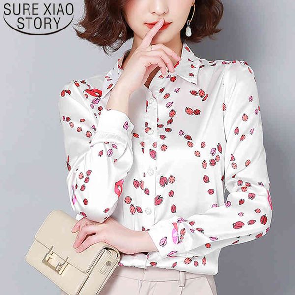 

fashion womens and blouses ladies chiffon blouse printing button white shirt for women plus size 6491 50 210415