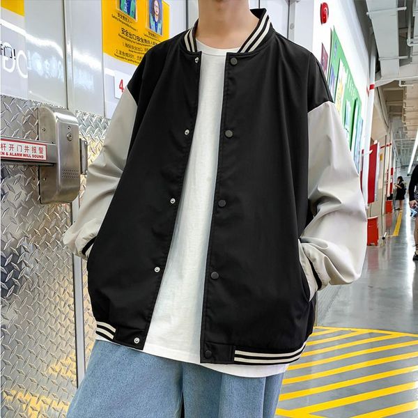 

men's jackets varsity uniform bomber jacket men contrast sleeve streetwear coats hip hop loose baseball women oversize, Black;brown
