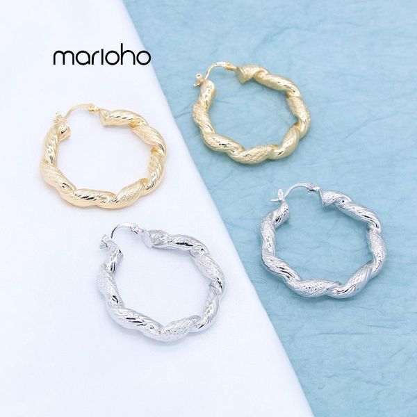 

vintage fashion gold colors twist texture round hoop earrings metal hollow geometric simple party jewelry women & huggie, Golden;silver