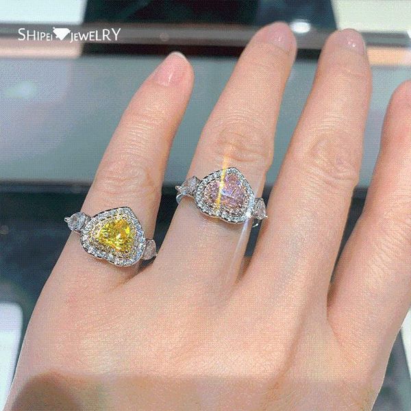 

cluster rings shipei 100% 925 sterling silver heart citrine pink sapphire gemstone wedding fine jewelry romantic cute ring for women wholesa, Golden;silver