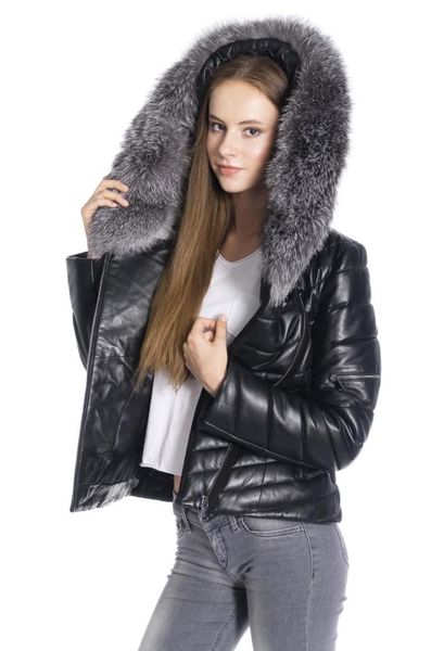 

women's leather & faux women winter jacket genuine real coat lambskin female parka, Black