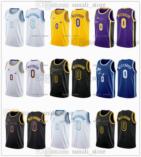 

2021 basketball jerseys russell westbrook 0 city white black purple yellow blue color sports shirts, Black;red