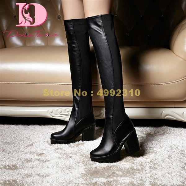 

boots big size 33-43 female thick high heels fashion platform thigh women party office shoe, Black