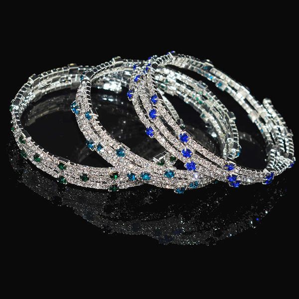 

luxury crystal bracelet ladies gold silver plated bracelet bride 7 color rhinestone woman bracelet party bridesmaid gift jewelry q0719, Black