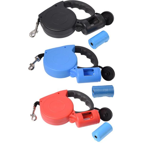

big promotion multi-functional 5m retractable leashes for pet with garbage bag three colors available 1 pcs dog collars &