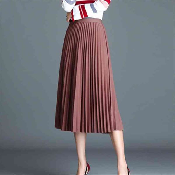 

solid pleated lush mid womens skirts a-line knee length midi pink burgundy green ivory white, Black