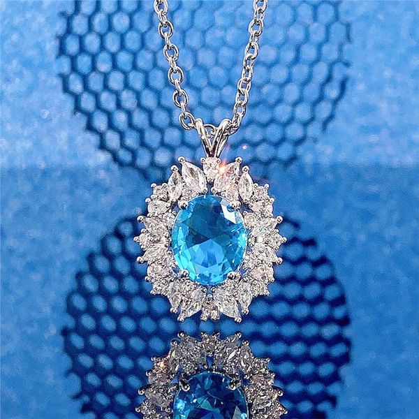

pendant necklaces huitan gorgeous blue cubic zirconia necklace women wedding engagement party nice accessories good quality trendy jewelry, Silver