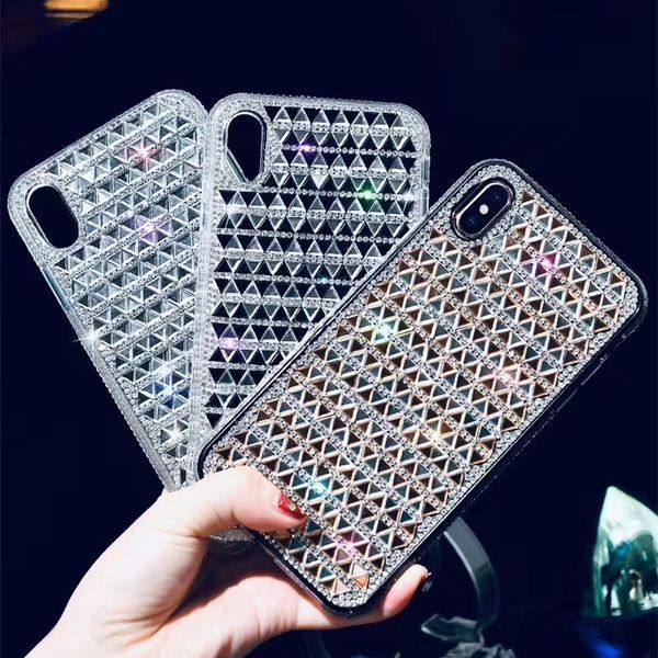 

rhinestone bling glitter case for iphone 11 pro max xs max xr x 7 8 6 6s plus triangular glass case diamond girl protector back cover