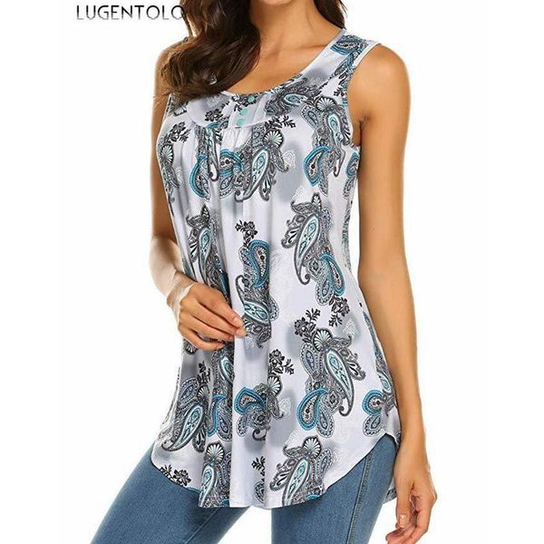 

women's blouses & shirts lugentolo shirt summer button sleeveless print fashion explosion round neck floral casual, White