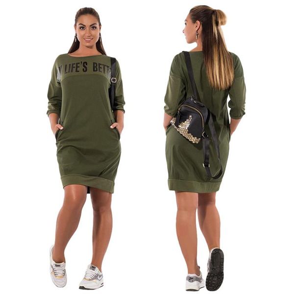 

autumn winter thicken straight sweatshirt dress casual letter print long sleeve o neck pullover women's large size dresses, Black;gray