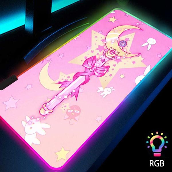 

mouse pads & wrist rests led pad gamer girl pink kawii cute mat anime mousepad large rgb light deskmat gaming setup accessories keyboard