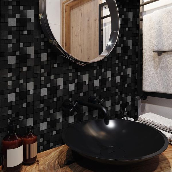 

20cm/15cmx25pcs black square mosaic pvc waterproof self adhesive wall sticker tile for kitchen bathroom furniture wallpapers