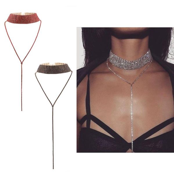 

chokers fashion personality jewelry european version neckchain choker women's multi-layer full diamond necklaces, Golden;silver