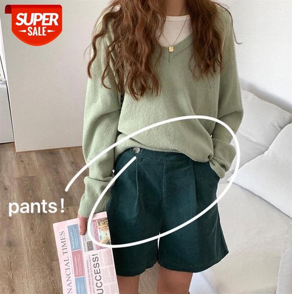 

huang zheng women's corduroy casual shorts korean style solid color straight-leg small wide-leg pants k78535 #1l9v, Black;gray