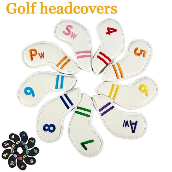 

complete set of clubs 9pc/set golf club head cover for iron white pu leather golfer headcover design digital display professional