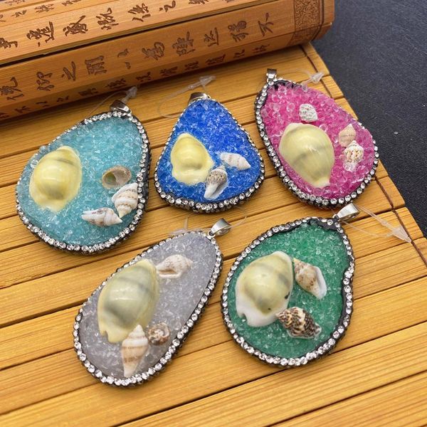 

charms natural stone pendant multi-color resin irregular shape inlaid light yellow conch diamond diy making exquisite necklace gift, Bronze;silver