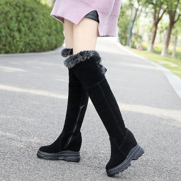 

boots over the knee women thick high heel fashion round toe thigh warm winter shoes faux fur keeps1, Black