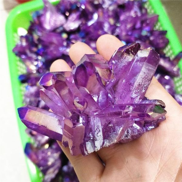 

wholesale natural rough electroplated crystal clusters purple quartz cluster for home decor decorative objects & figurines