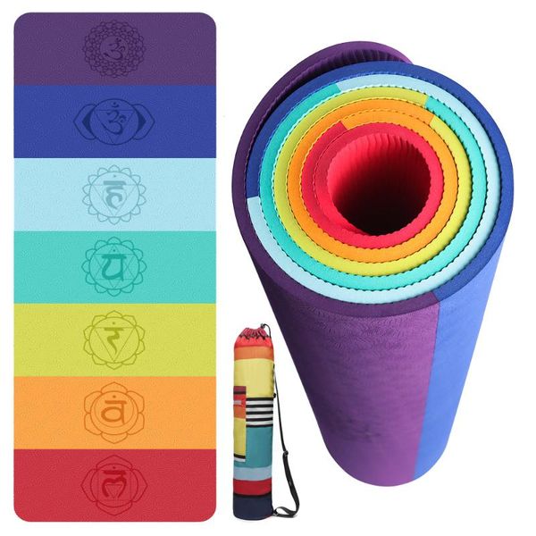 

yoga mats 2021 seven-color stitching mat pad 6mm tpe non-slip sports fitness for women home gym weight loss pilates 72''x24'&