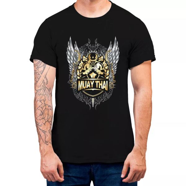 

muay thai men's sport cool gym t-shirt for kickboxing lovers tee 100% cotton, White;black