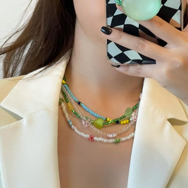 

chokers boho multi-type colourful arcylic crystal beaded necklace for women ladies love heart charm cute accessories, Golden;silver