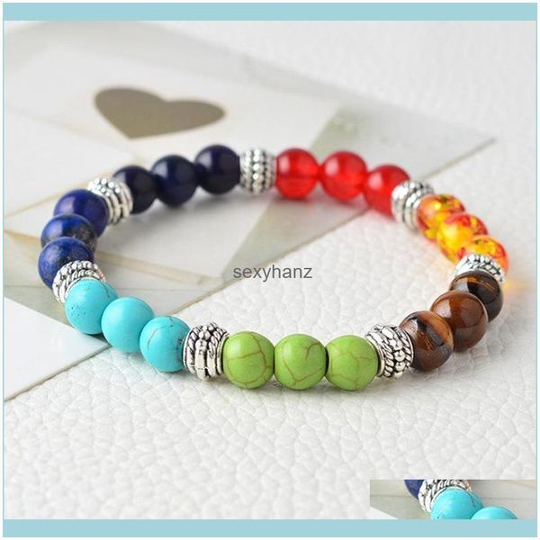 

charm healing reiki prayer natural stone bead nce yoga 7 chakra bracelets inspirational jewelry drop delivery 2021 cvckh, Golden;silver