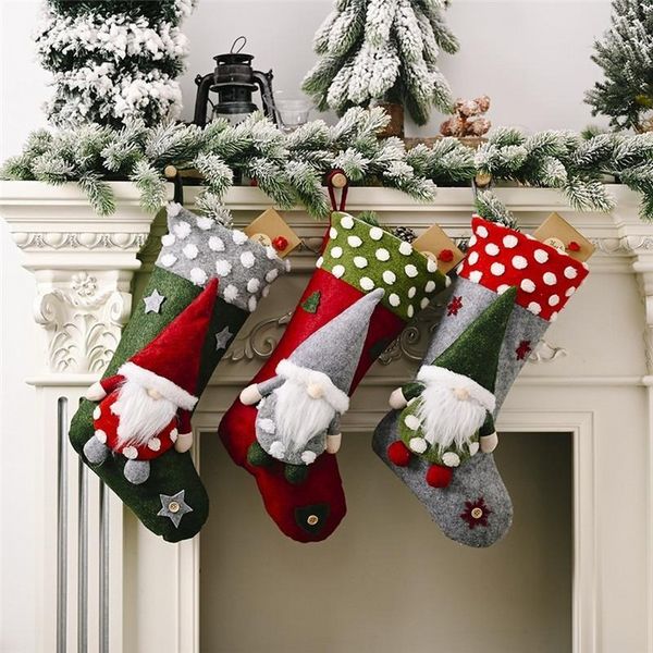 Peluche Calza di Natale Sacchetti regalo Sacchetto di caramelle reticolato di grandi dimensioni Decorazione dell'albero di Xam Calzini Ornamento Confezione regalo di Natale gyq