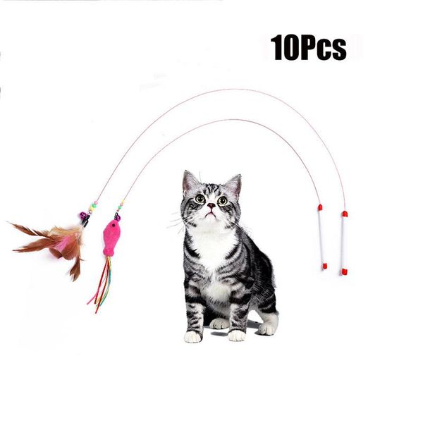 

cat toys jormel 10 pcs pet toy cute design steel wire feather bell fish shape tease stick plastic color product