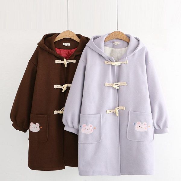 

women's wool & blends coat for women 2021 autumn and winter cute woolen jacket keep warm couple outfits fot girls abbigliamento, Black