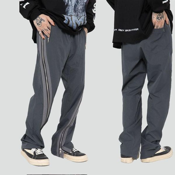 Pantaloni da uomo Cerniera laterale Tirare via Allentato Casual Streetwear Hiphop Boot Cut Pantaloni da uomo Pantaloni sportivi da jogging Pantaloni sportivi da uomo