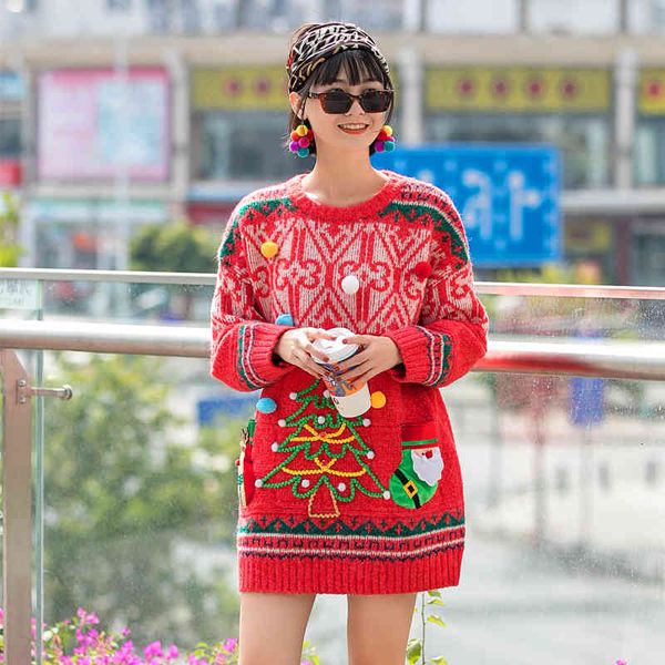 

sweaters europe station fall/winter retro christmas hair ball sweater women's loose thicken outer top, White;black
