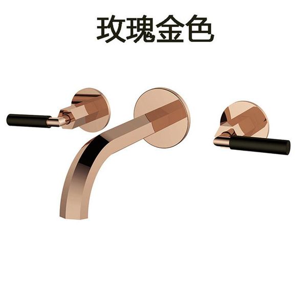 

full copper wall type and cold basin faucet three holes double rose gold hidden embedded bathroom sink faucets