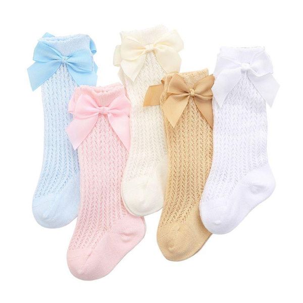 

cute bowknot baby socks cotton bows girls knee spring summer mesh kids infant toddler high 0-3years, Pink;yellow