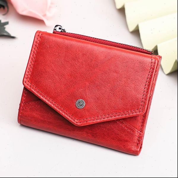 

contacts 100% genuine leather wallet women mini clutch bag for small coin purse fashion card holder wallets rfid cartera, Red;black