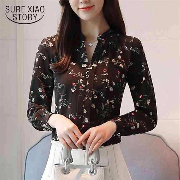 

fashion chiffon women blouse shirt long sleeve print female office lady s z0001 40 210506, White