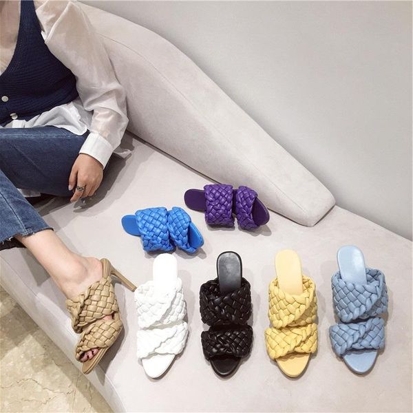 

slippers pointed toe big size shoes woman 2021 casual women heels rubber flip flops luxury high hawaiian thin pu rome fabric, Black