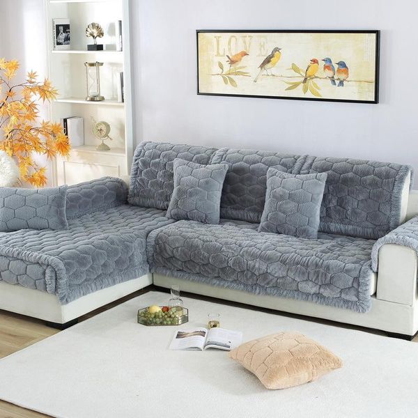 

chair covers plush sofa cover soft towel cushion solid color corner for living room decor non-slip couch