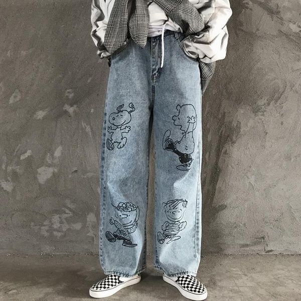 

women's jeans spring casual woman long pants female loose streetwear fashion wide-leg straight high-waisted 609, Blue
