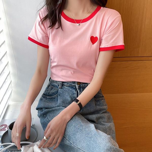 

women's t-shirt short-sleeve cotton for women 2021 summer all-match large size loose pullovers embroidery students tees casual, White