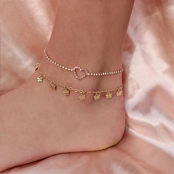 

anklets stonefans simple bling rhinestone chain heart anklet bracelet sandals for women summer beach barefoot foot jewlery, Red;blue