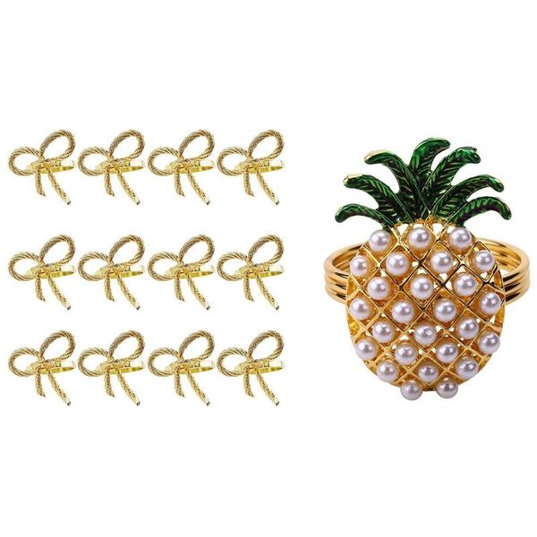 

napkin rings 6pc pineapple shape pearl beaded shining with 12pc simple golden ring butterfly bow tie
