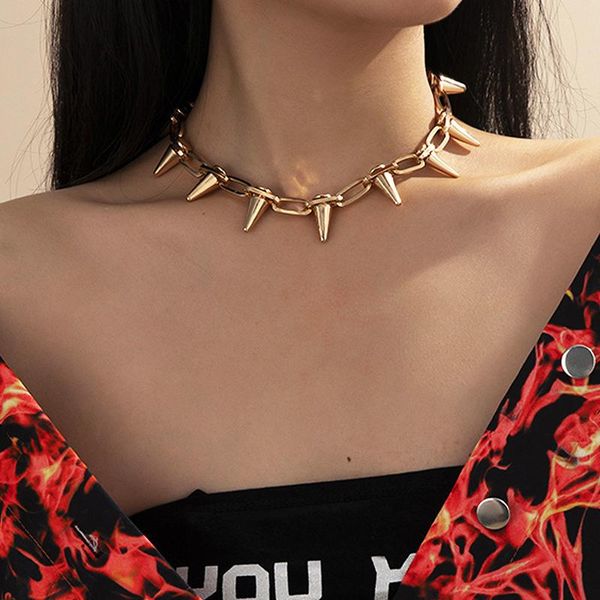 

chokers 2021 punk gothic rivet choker necklace for men women hip hop collar statement neck chain collier fashion trendy jewelry, Golden;silver